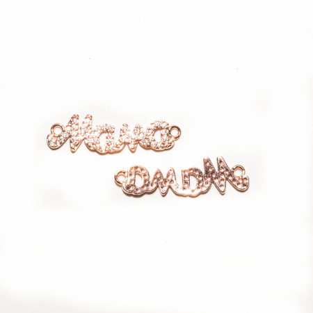 Коннектор надпись мама со стразами, под золото розовое, Milano LUX, 30х8мм, 1.7г