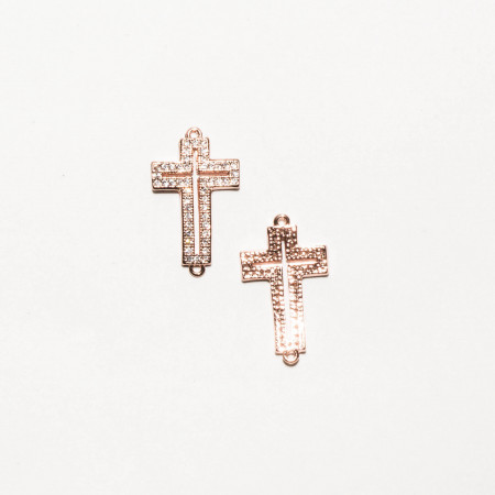Коннектор крест со стразами, под золото розовое, Milano LUX, 21х13мм, 1г