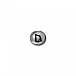 Бусина металлическая, TierraCast, двусторонняя с буквой английского алфавита D, родий, 6мм
