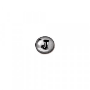 Бусина металлическая, TierraCast, двусторонняя с буквой английского алфавита J, родий, 6мм