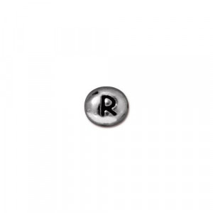 Бусина металлическая, TierraCast, двусторонняя с буквой английского алфавита R, родий, 6мм