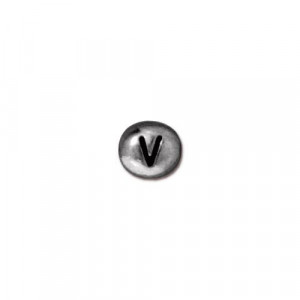 Бусина металлическая, TierraCast, двусторонняя с буквой английского алфавита V, родий, 6мм