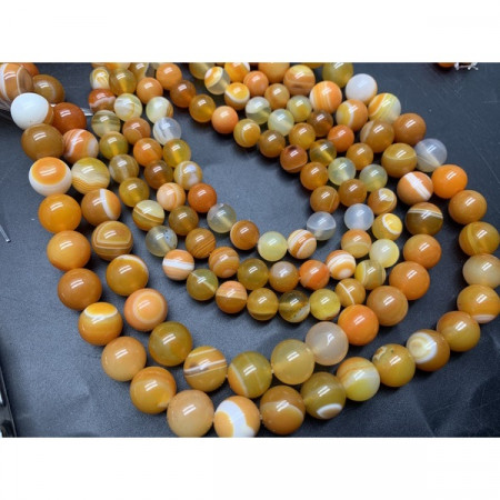 Каменные бусины, Агат, тонированный, оранжевый + бледно-зелёный, шарик гладкий, 10 мм, длина 38 см