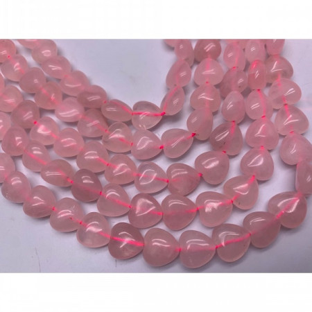 Каменные бусины, Розовый Кварц, сердечки, 10 мм, длина нити 38 см
