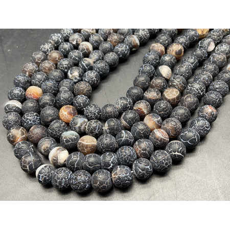 Каменные бусины, Африканский Агат, (Кракле), черный, шарик гладкий, 10 мм, длина нити 38 см