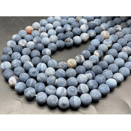 Каменные бусины, Африканский Агат, (Кракле), голубой, шарик гладкий, 10 мм, длина нити 38 см арт. 14482