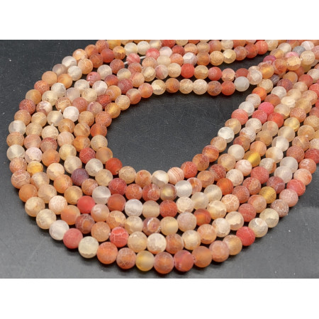 Каменные бусины, Африканский Агат, (Кракле), оранжевый, шарик, гладкий, 6 мм, длина нити 38 см