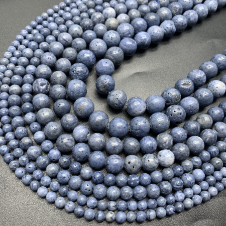 Каменные бусины, Коралл акори, голубой, шарик гладкий, 6 мм, длина нити 38 см