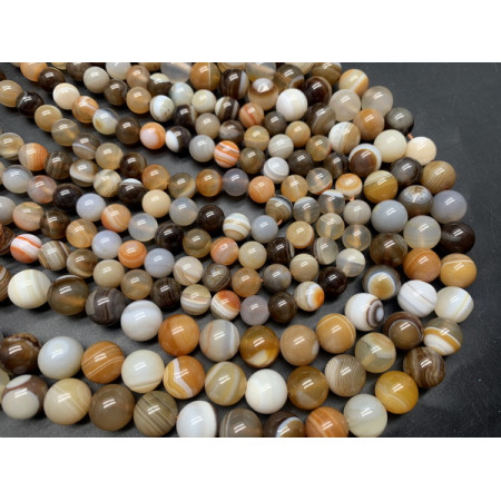 Каменные бусины, Агат, тонированный, светло-коричневый микс, шарик гладкий, 10 мм, длина нити 38 см