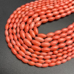 Каменные бусины, Коралл, рис, розовый, тонированный, 9х5 мм, длина нити 38 см
