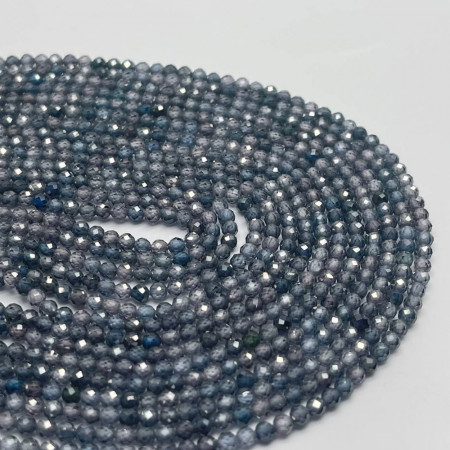 Каменные бусины, Цирконий кубический, (т.н. Циркон), кристалл, цвет "синий графит", шарик огранка, 3 мм, длина нити 38 см