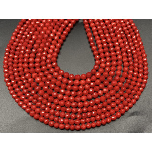 Каменные бусины, Коралл, красный, тонированный, шарик огранка, 3,5 мм, длина нити 38 см