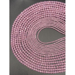 Каменные бусины, Цирконий кубический, (т.н. Циркон), розовый кристалл, рондель, огранка, 3х2 мм, длина нити 38 см