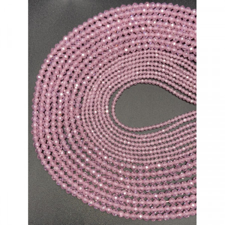 Каменные бусины, Цирконий кубический, (т.н. Циркон), розовый кристалл, шарик, огранка, 4 мм, длина нити 38 см
