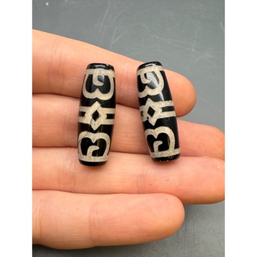 Бусина Дзи "219", агат, Шапка Дхармы, размер 30х10 мм, цена за 1 шт