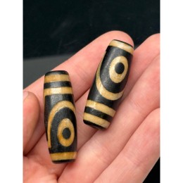 Бусина Дзи "250", агат, состаренный, 2 глаза дракона, размер 39х14 мм, цена за 1 шт
