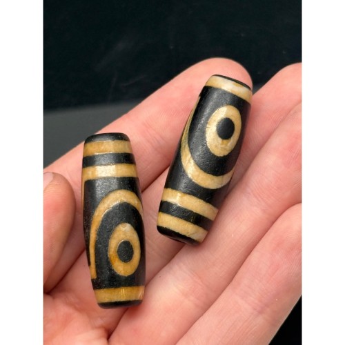 Бусина Дзи "250", агат, состаренный, 2 глаза дракона, размер 39х14 мм, цена за 1 шт