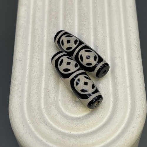 Бусина Дзи "254", агат, 4 монеты, размер 30х10 мм, цена за 1 шт