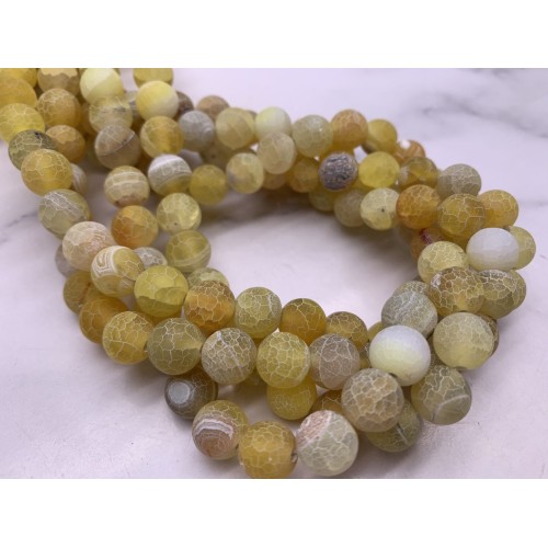 Каменные бусины, Африканский Агат, (Кракле), тонированный, песочно-желтый, шарик гладкий, 10 мм, длина нити 38 см