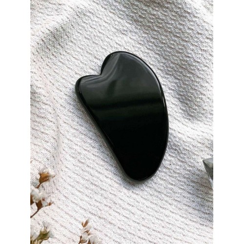 Скребок для массажа Гуаша из черного обсидиана в форме мини-сердца, 70 x 45 x 5 мм