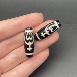 Бусина Дзи "888" из агата, Сосуд изобилия, размер 30х10 мм