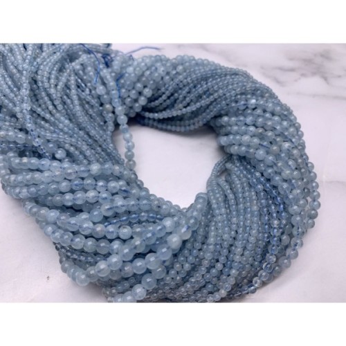 Каменные бусины, Аквамарин, Голубой Берилл, шарик гладкий, 2 мм, длина нити 38 см