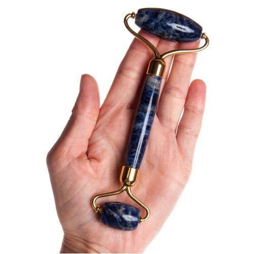 Роллер из содалита с золотистой фурнитурой люкс, А класс, 145 x 55 x 20 мм