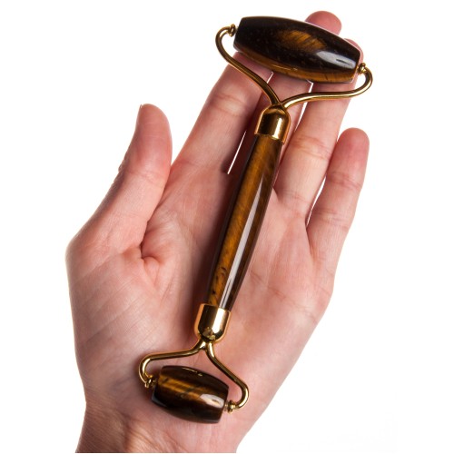 Роллер из тигрового глаза с золотистой фурнитурой люкс, А класс, 145 x 55 x 20 мм