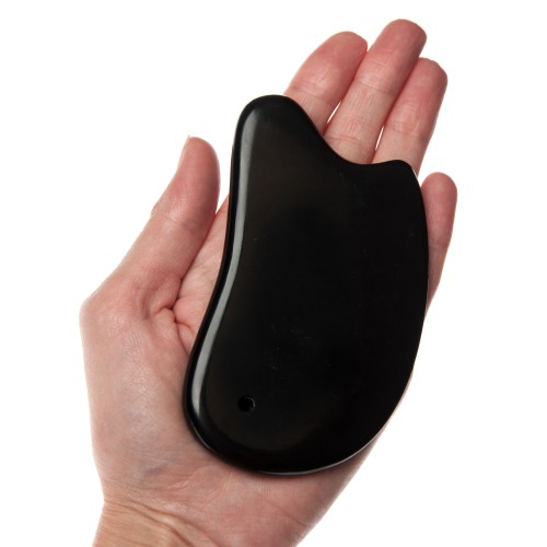 Скребок Гуаша, из черного нефрита, Бянь-Ши,  в форме квадрата с изгибом, 100 х 60 х 5 мм