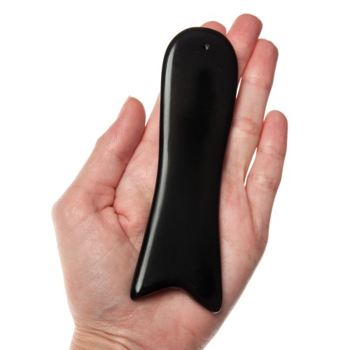 Скребок Гуаша, из черного нефрита, Бянь-Ши,  в форме рыбки