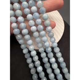 Каменные бусины, Аквамарин, Голубой берилл, люкс, шарик огранка, 8 мм, длина нити 19 см