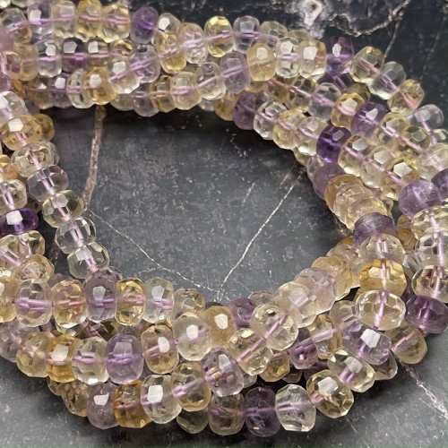 Каменные бусины, Аметрин, люкс, рондель, 10х6 мм, длина нити 19 см