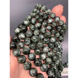 Каменные бусины, Серафинит, Клинохлор, люкс, шарик гладкий, размер 8-8,5 мм, длина нити 19 см