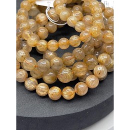 Каменные бусины, Рутиловый Кварц, золотой, шарик гладкий, 8,5 мм, длина нити 19 см