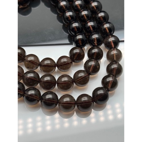 Каменные бусины, Раухтопаз, дымчатый кварц, шарик гладкий, размер 12 мм, длина нити 19 см