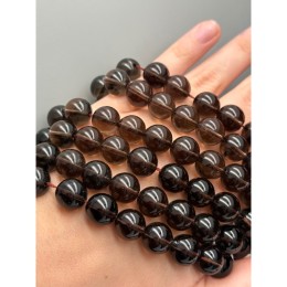 Каменные бусины, Раухтопаз, дымчатый кварц, шарик гладкий, размер 12 мм, длина нити 19 см