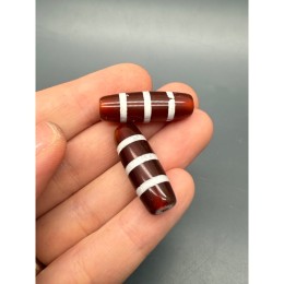 Бусина Дзи "123" из сердолика, три полоски желания, размер 30х10 мм, цена за 1 шт