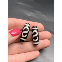 Бусина Дзи "14" из агата, Денежный крючок, размер 30х10 мм, цена за 1 шт