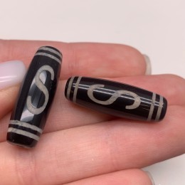 Бусина Дзи "14" из агата, Денежный крючок, размер 30х10 мм, цена за 1 шт