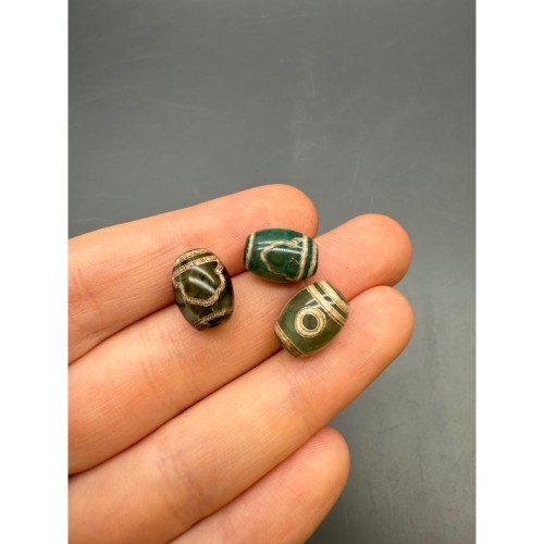 Бусина Дзи "552", Горный пик, Агат, зелёный, тонированный, состаренный, кракле, 13х10 мм, цена за 1 бусину