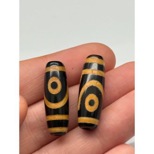 Бусина Дзи "568", агат, 2 глаза дракона, размер 30х10 мм, цена за 1 шт