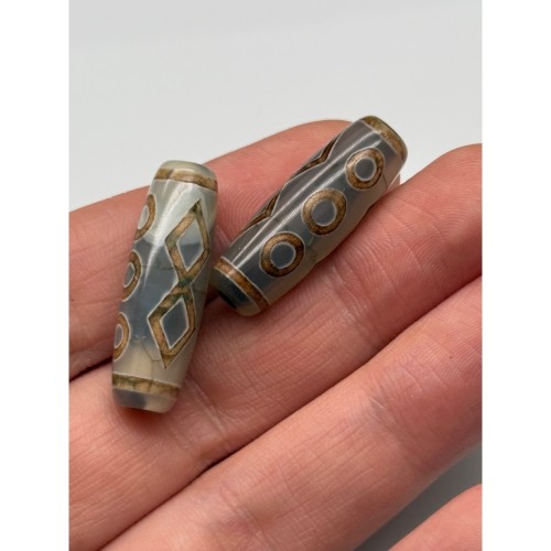 Бусина Дзи "42", 6 глаз, 4 бриллианта, Агат, зелёный, тонированный, состаренный, кракле, 30х10 мм, цена за 1 шт.