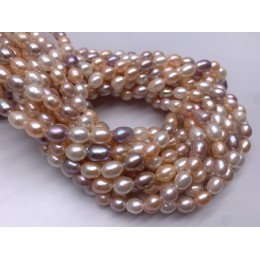 Каменные бусины, Жемчуг, микс цветов, рис, 6-7 мм, длина нити 37 см