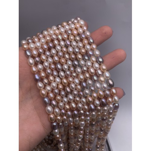 Каменные бусины, Жемчуг, микс цветов, рис, 6-7 мм, длина нити 37 см