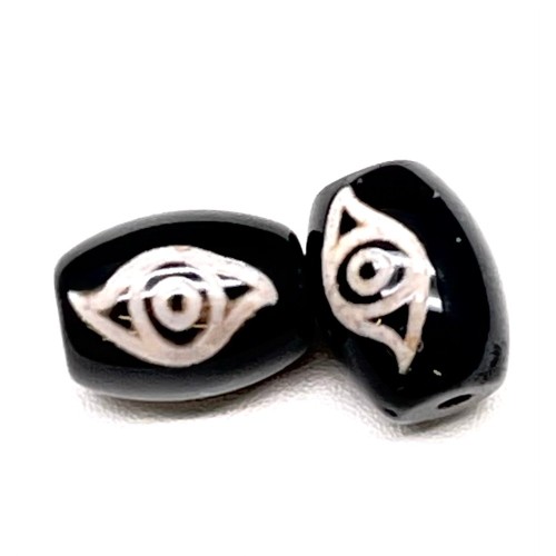 Бусина Дзи "646" из агата, 2 глаза Феникса, размер 12х9 мм, цена за 1 шт