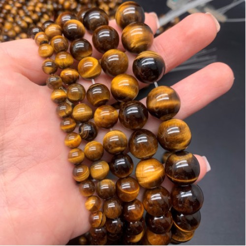 Каменные бусины, Тигровый глаз, шарик гладкий, 4-4,5 мм, длина нити 37 см