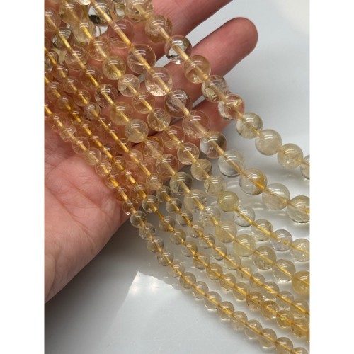 Каменные бусины, Цитрин, люкс, шарик гладкий, 8 мм, длина нити 19 см