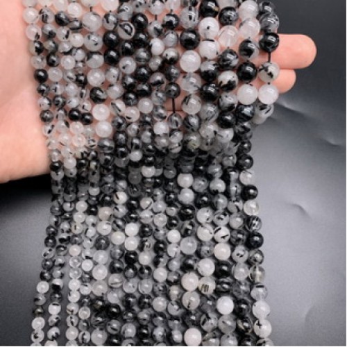 Каменные бусины, Турмалиновый кварц, шарик гладкий, 6 мм, длина нити 38 см