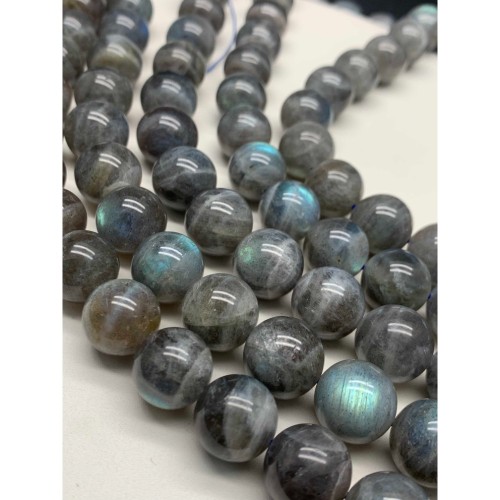 Каменные бусины, Лабрадор, шарик гладкий, 14 мм, длина нити 19 см