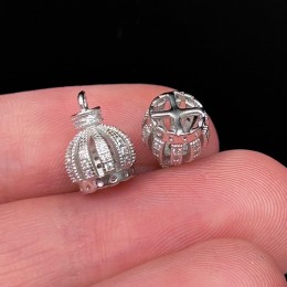 Корона, (подвеска, концевик, шапочка), модель SS 925 , с циркониями, размер 11,5х8 мм, цена за 1 шт